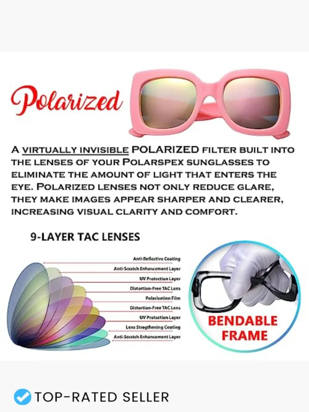 Kids Square Oversized Polarized Sunglasses BPA Free Unisex Elastic Fit